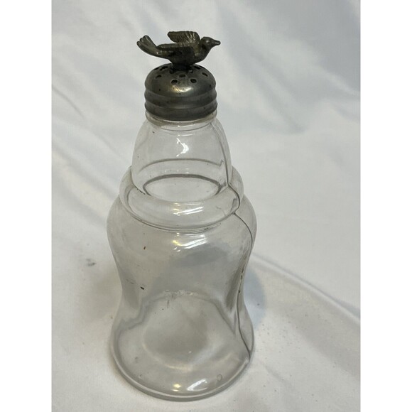 Pewter Metal Bird Topped Glass Shaker Salt Pepper MCM Vintage - Picture 4 of 7